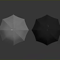 Two Standing Umbrellas White and Black on Gray Background with Reflections