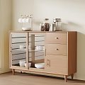 Wooden Sideboard With Glass Doors And Tableware Storage In Modern Dining Room