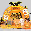 Halloween Spooky Photo Spot with Bat Pumpkin Ghost Witch Hat Castle and Mummy Decorations