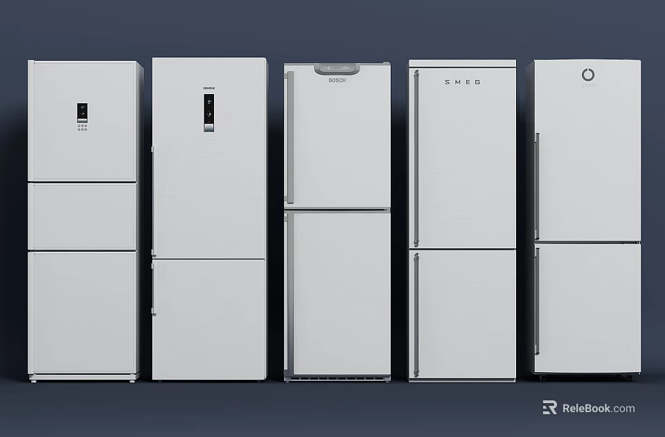 White Refrigerators and Freezers with Various Models in Side by Side Display Collection 3d model 
