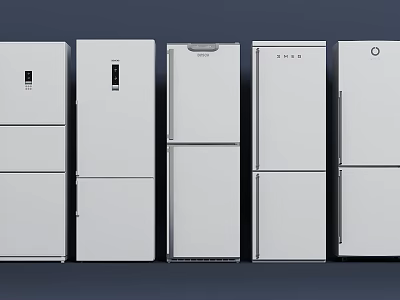 White Refrigerators and Freezers with Various Models in Side by Side Display Collection 3d model