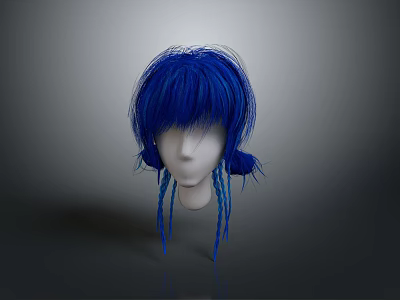 Game and Movie Character Featuring Blue Short Hair Wig With Two Braids And Blue Tassels 3d model