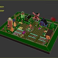 Colorful Farm Model Design With Red Barn Windmill Tractor Trees And Crops