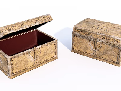 Vintage Style Decorative Ornament Set With Carved Open Box And Red Lining 3d model