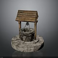 Ancient Well Architecture With Wooden Sloped Roof And Circular Stone Platform
