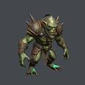 Green Skinned Orc Like Game Movie Character With Spiked Armor And Glowing Eyes