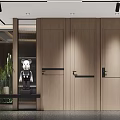 Modern Elegant Entrance Hall With Gray Walls Glass Partitions Cactus Sculpture And Metal Elements