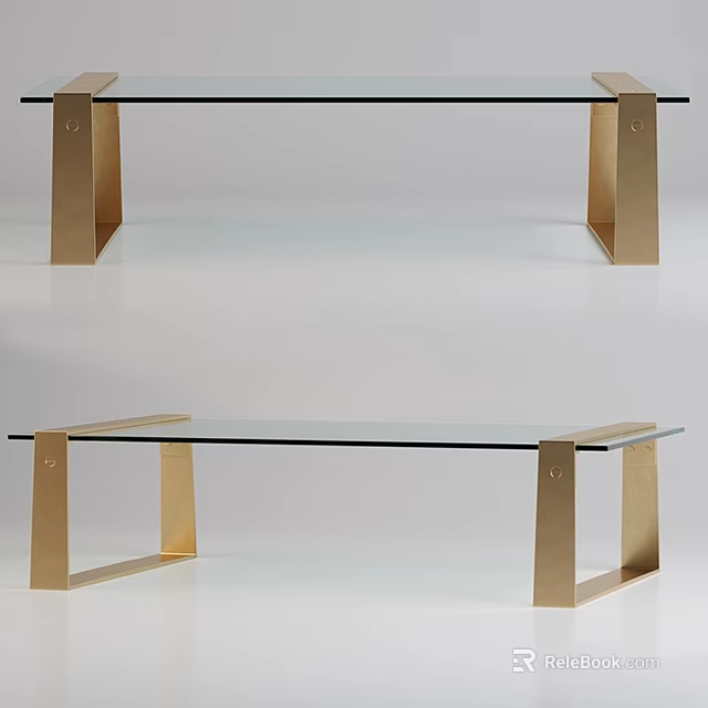Modern Dining Table With Glass Top And Golden Metal Legs Design 3d model 