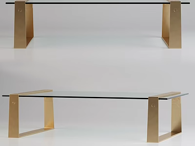 Modern Dining Table With Glass Top And Golden Metal Legs Design 3d model