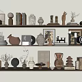 Stylish Decorative Ornament Combination With Shelf Display Vases Books Sculptures And Framed Art
