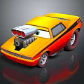 Yellow And Red Animated Cartoon Car With Big Eyes Black Stripes And Large Engine
