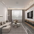 Modern Living And Dining Area With Light Colored Sofa Round Coffee Table And TV Cabinet