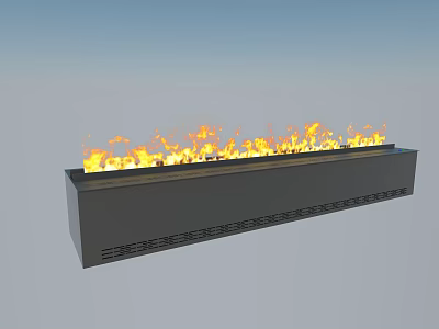 Long Linear Modern Fireplace With Bright Burning Flames In Interior Design 3d model