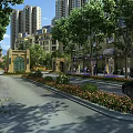 Modern Building Exterior Wall Design With Green Plants Street Trees And High Rises