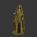 Traditional Woman Figure In Yellow Black Embroidered Robe With Headscarf