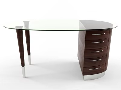 Modern Office Desk With Glass Top And Dark Wooden Drawers With Metal Handles 3d model