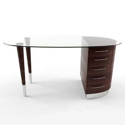 Modern Office Desk With Glass Top And Dark Wooden Drawers With Metal Handles 3d model