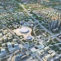 Birds Eye View Urban Plan With Residential High Rise Buildings Green Spaces And Roads