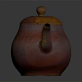 Rustic Red Amber Ceramic Teapot With Rounded Lid Handle And Spout On Dark Background 3d model