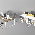 Modern Office Desk Setup With Multiple Computers Chairs And Partition Panels 3d model