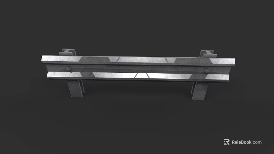 Metal Double Layer Guardrail With Support Legs And Geometric Patterns For Road Safety 3d model 