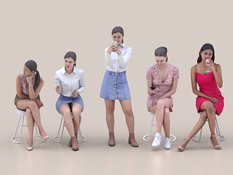 Many women sitting women fashionable women beautiful women sitting people 3d model