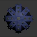 Blue Industrial Sphere Equipment With Metal Rings And Riveted Design Features