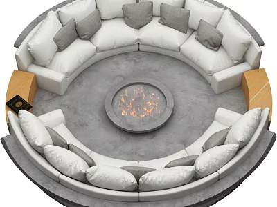 Modern Round Sectional Sofa with Central Fire Pit and Plush Comfortable Cushions 3d model