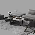 Modern Light Gray Sofa and Coffee Table Set with Ottoman Accent Chair and Decorative Books on Rug