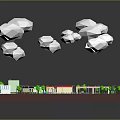 Colorful Miniature Town Community Scene With Road Buildings Trees Parking Lot And Clouds