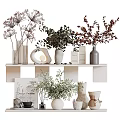 Stylish Decorative Ornament Combination With Vases Plants Lamp And White Shelf