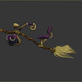 Magical Broom With Wooden Handle Yellow Bristles Purple Seat And Spiral Decorations