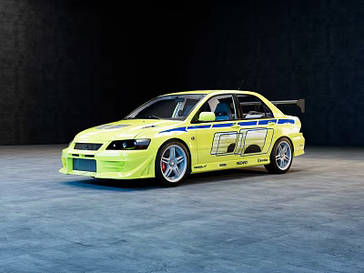 Yellow Sports Sedan With Body Decals Rear Spoiler And Sporty Exterior Design 3d model