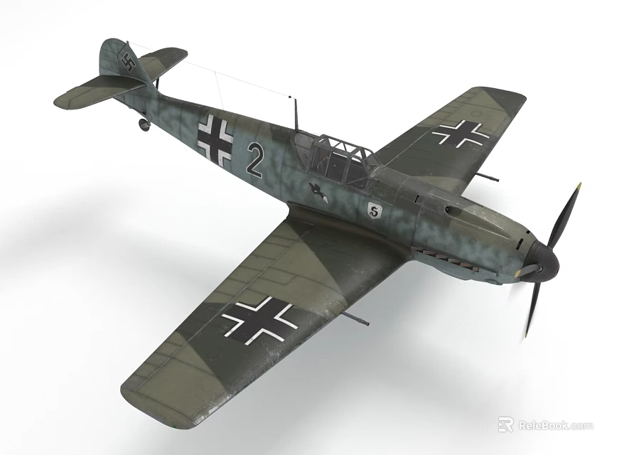 Detailed Vintage Military Aircraft Model With Camouflage Paint Cross Insignia And Number 2 3d model 