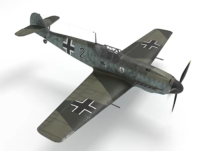Detailed Vintage Military Aircraft Model With Camouflage Paint Cross Insignia And Number 2 3d model