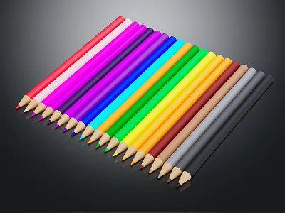 Colored Pencils In Assorted Vibrant Colors Neatly Arranged On Black Background 3d model Colored Pencils In Assorted Vibrant Colors Neatly Arranged On Black Background 3d model