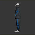 Casual Sporty Gray And Blue Tracksuit Set With Jacket Pants And White Cap
