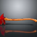 Worn Red Axe With Wooden Handle On Gray Background And Reflection