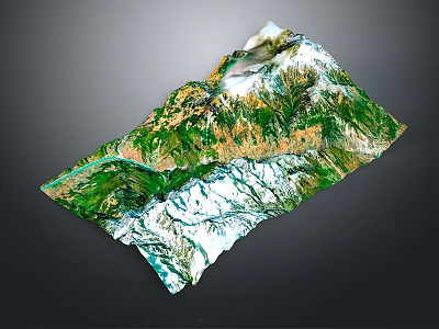 3D Terrain Landscape Featuring Mountains Green Vegetation River And Snowy Areas 3d model