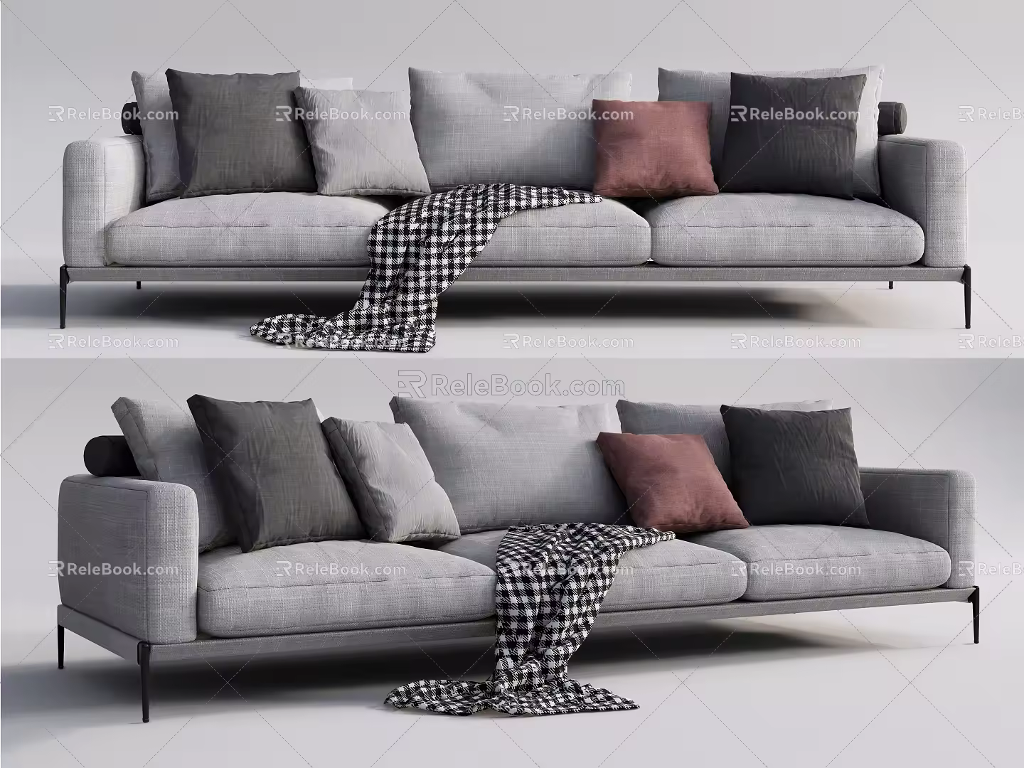 Modern three-seat sofa multiplayer sofa 3d model