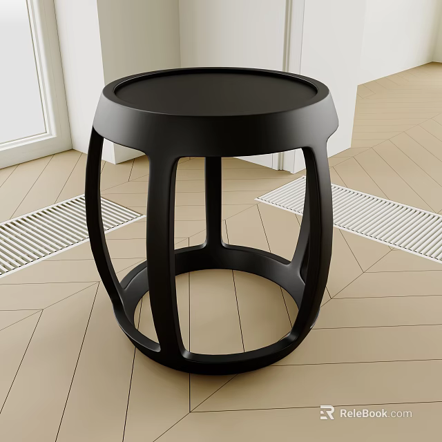 Black Modern Stool With Round Top And Openwork Sleek Design 3d model