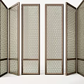 Folding Multi Panel Room Divider Screen With Metal Frame And Perforated Pattern 3d model