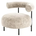 Beige Fabric Accent Chair with Curved Armrests Round Seat Cushion and Black Metal Legs