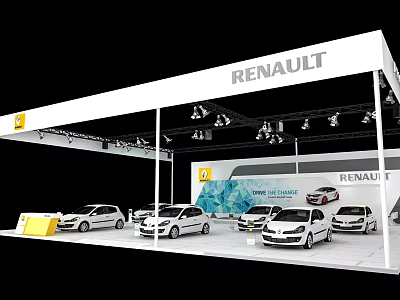 Renault Car Exhibition Booth With Displayed Vehicles And Lighting Setup 3d model