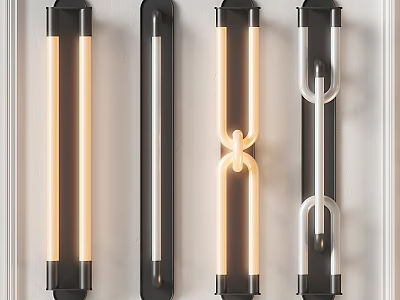 Modern Wall Lamps With Sleek Black Frame And Curved LED Light Design 3d model