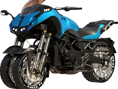 Blue Modern Motorcycle With Sleek Design LED Headlights Large Tires And Black Seat 3d model