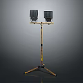 Portable Lighting Fixture Set with Two Black Lamps Mounted on Yellow Tripod Stand