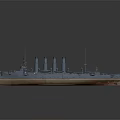 Vintage Battleship as Water Transport with Multiple Funnels Masts and Blue Brown Hull