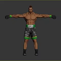 Muscular Man as Boxer with Green Gloves and Camo Shorts Standing with Arms Outstretched