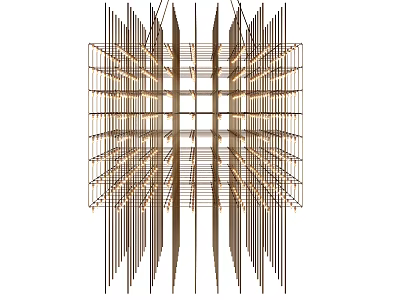 Modern Metal Frame Chandelier With Linear Geometric Structure And Vertical Lines 3d model